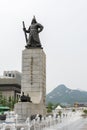 Statue of Yi Sun-sin in Seoul and the back ground of Gyeongbokgung