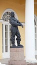 Statue of a young handsome man, a Russian military pilot in full flight uniform during the second world war. Royalty Free Stock Photo