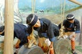 Statue of Zhuang farmers playing drums in Anthropology Museum Of Guangxi, adobe rgb