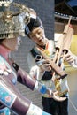 Statue of Zhuang musicians playing sheng in Anthropology Museum Of Guangxi, adobe rgb