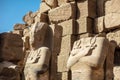 Statues of ancient Egyptian pharaohs and gods. Various hieroglyphs on the walls. Karnak temple is the largest complex in Egypt Royalty Free Stock Photo