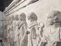 Statues on the ancient tomb exhibited in Archaeological Museum in Istanbul, Turkey Royalty Free Stock Photo