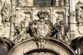 Statues of angels, saints and kings on the facade of the ancient Church of the Holy Cross in Coimbra