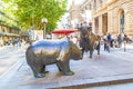 Statues of the bear and the bull in front of the Frankfurt Stock Exchange