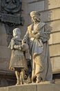 Statues at the bottom of the monument to Christopher Columbus, Barcelona, Spain Royalty Free Stock Photo