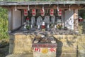 Statues of Buddhist JizÃÂ´, Kannon, Benzaiten in the Japanese Kazagashira-Daigongen shrine of Nagasaki.