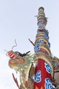 Statues carved Dragon on poles at the roof shrine.