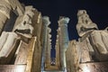 Statues and columns in hypostyle hall at Luxor Temple during night Royalty Free Stock Photo