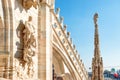 Statues and decoration on roof of Duomo in Milan Royalty Free Stock Photo