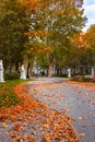 Statues by the footpath in Zrinjevac urban park in Zagreb, Croatia, in autumn Royalty Free Stock Photo