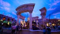 Statues at the Forum Shops of Caesars Palace with artificial skies and lighting effects.