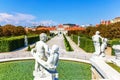 Statues on the fountain and view on Lower Belvedere Palace, Vien