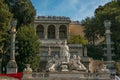 Statues of the Goddess of fountain and the Pincio terrace in Piazza del Popolo in Rome