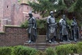 Statues of Grand Masters in a garden at the Castle of Teutonic Order in Malbork Royalty Free Stock Photo