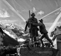 Statues of Horace-BÃÂ©nÃÂ©dict de Saussure and Jacques Balmat  in Chamonix - Mont Blanc - France Royalty Free Stock Photo