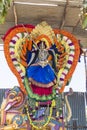 Statues of the Indian gods. Brahma, Vishnu Durga Shiva Ganesha, made with flowers for the the Masi Magam festival