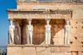 The statues of the ionic Erechtheion temple on the Acropolis in Athens Royalty Free Stock Photo