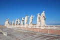 Statues of Jesus Christ, John the Baptist and 11 apostles on the roof of St. Peter`s Cathedral Royalty Free Stock Photo