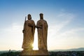 Statues of King Stephen I of Hungary and his wife Gisela over the Castle Hill of Veszprem town