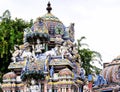 Statues of Lord Shiva and other mythological creatures on one of the Gopuram ancient Shiva temple in Pondicherry