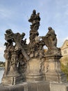 Statues of the Madonna and St. Bernard, on the Charles Bridge in Prague, Czech Republic Royalty Free Stock Photo