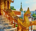 The statues of Makaras and Nagas in Wat Buppharam, Chiang Mai, Thailand