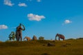 Statues of mammoths in the clearing. Prehistoric animal models, sculptures in the valley Of the national Park in Baconao, Cuba.