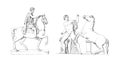 Statues of Marcus Aurelius and Horse Tamer | Antique Art Illustrations