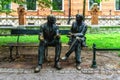 Statues of Mathematitions on bench, Planty Park, The jagiellonian University, Krakow, Poland