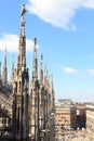 Statues on Milan Cathedral and Piazza del Duomo Royalty Free Stock Photo