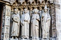 Statues on the Portal of the Virgin on the facade of the Cathedral of Notre Dame de Paris Royalty Free Stock Photo