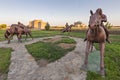 Statues of horse riders in Turkestan, Kazakhstan