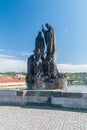 Statues of Saints Cyril and Methodius installed on the north side of the Charles Bridge Royalty Free Stock Photo