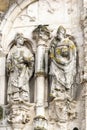 Statues of saints on the facade of the ancient Church of the Holy Cross in Coimbra