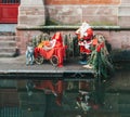 Statues of Santa Claus and his donkey ready for Christmas in Col