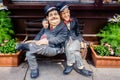 Statues of Stan Laurel and Oliver Hardy in Ulverston UK Royalty Free Stock Photo