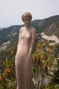 Eze, France - June 17, 2021 - the exotic garden of Eze with statues of resplendent women