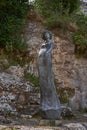 Eze, France - June 17, 2021 - the exotic garden of Eze with statues of resplendent women