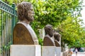 The statues of the three Greek tragic poets, Euripides, Sophocles and Aeschylus