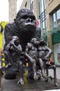 Statues three wise monkeys and big gorilla at a Antique store shopping street in Cologne Royalty Free Stock Photo