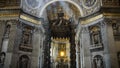 Statues on the top of Saint The interior of Saint Peter Basilica in Rome, Italy