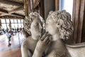 Statues and tourists in the Uffizi Gallery, Florence, Italy