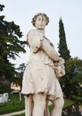 Statue, walls, river, trees and street in Castelfranco Veneto, in Italy Royalty Free Stock Photo