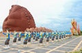 Statues of women dancers in the procession of Boon Bang Fai bamboo rocket Festival