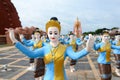 Statues of women dancers in the procession of Boon Bang Fai bamboo rocket Festival