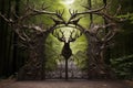 Statuesque Deer stag waiting gateway. Generate Ai Royalty Free Stock Photo