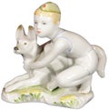 Statuette of a boy with a border dog