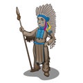 The statuette of the leader of a tribe of Indians isolated on white background. Cartoon vector close-up illustration.