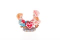 Statuette of a loving couple with hearts.