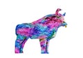 Statuette of a simplified polygonal Colored Bull, a symbol of the new year 2021